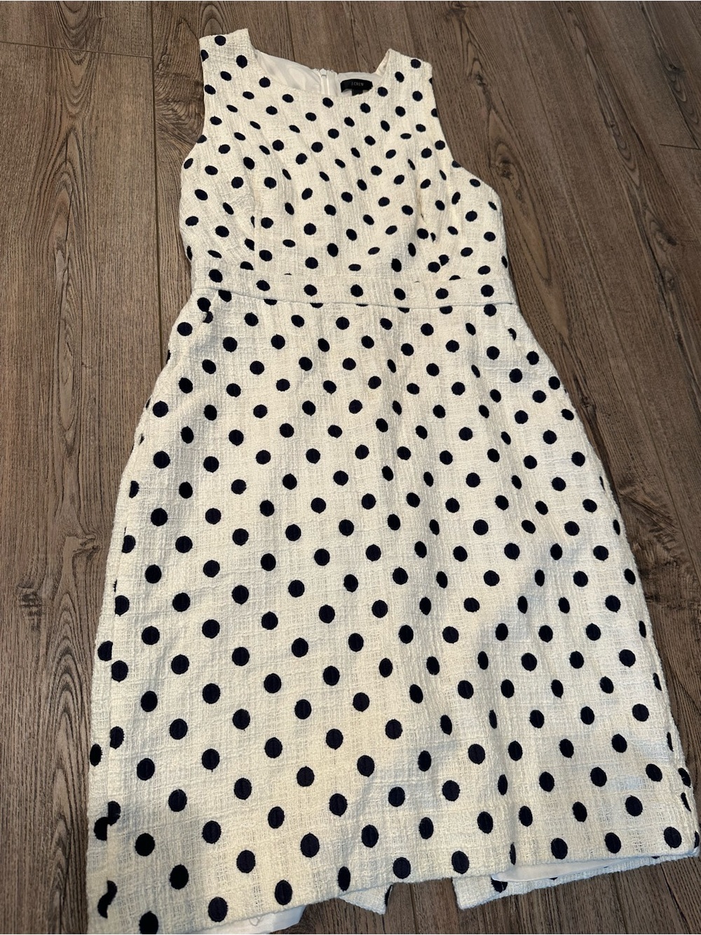 Vintage J. Crew Sleeveless Suiting Dress with Black Polka Dots Size 8